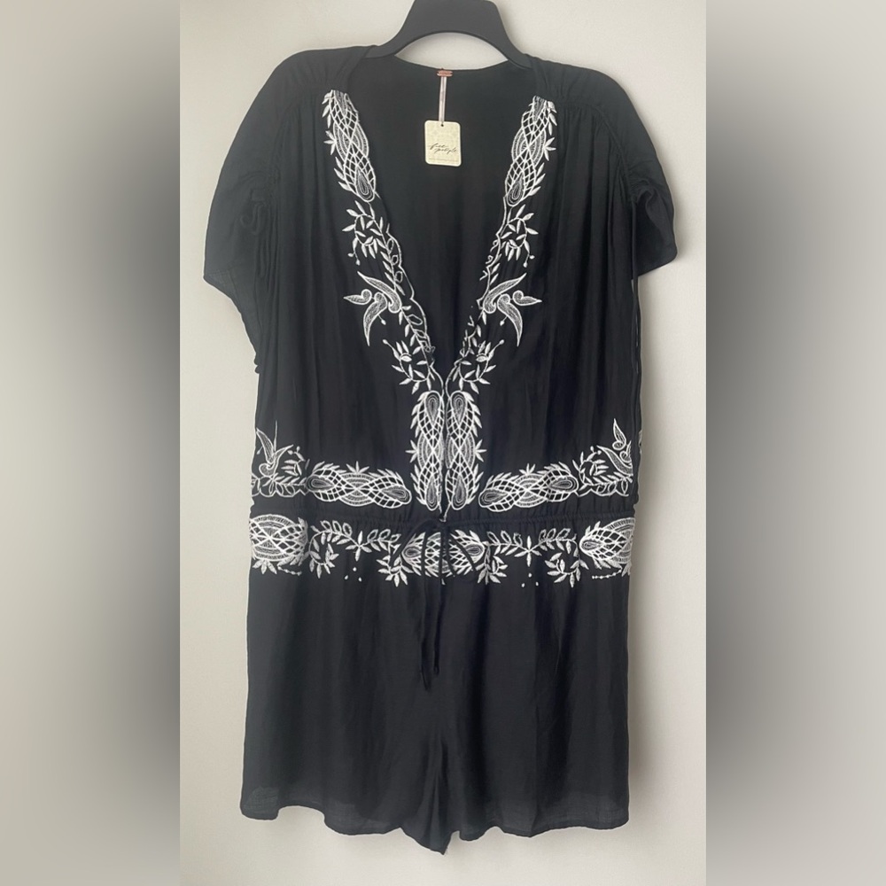 Free People Weila Embroidered Romper Coverup Black Size Large